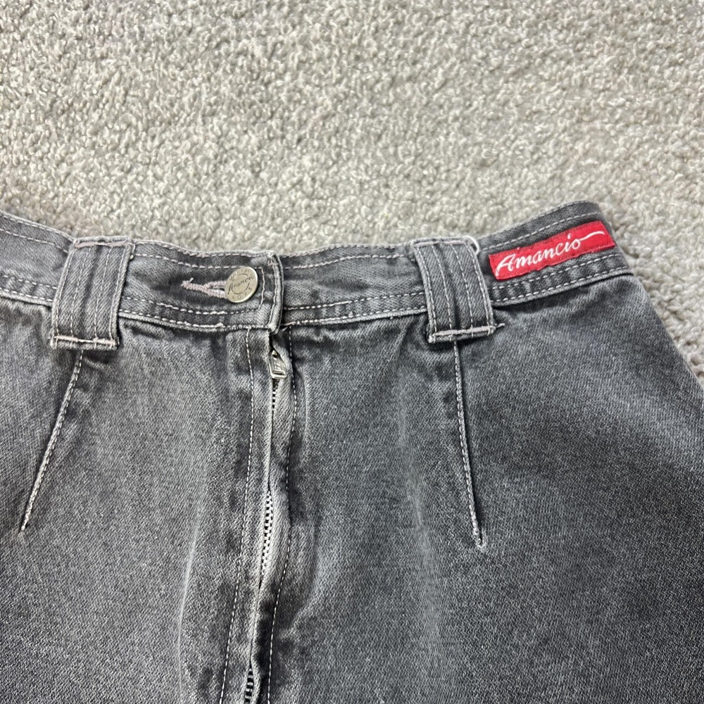 vtg‎ y2k denim Skirt Womens Size 9 Gray Trumpet Midi Front Slit fairycore goth - Picture 9 of 15